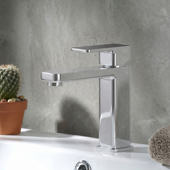 [BTEM305EC] Square Eco Mono Basin Mixer Tap & Push Button Waste - Chrome - Silo