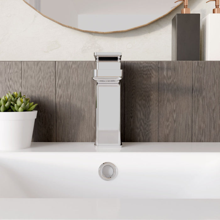 [BTEM305EC] Square Eco Mono Basin Mixer Tap & Push Button Waste - Chrome - Lifestyle 1