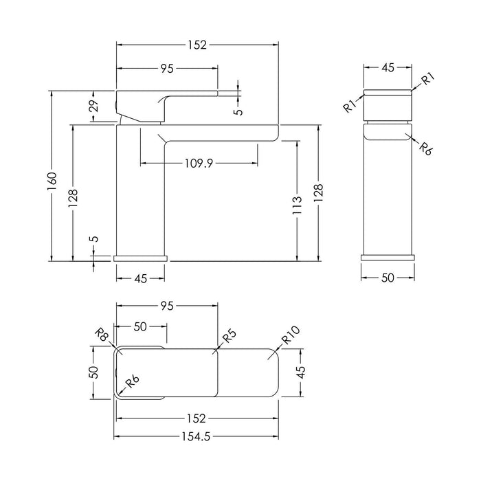 [BTEM305EC] Square Eco Mono Basin Mixer Tap & Push Button Waste - Chrome - Technical Drawing