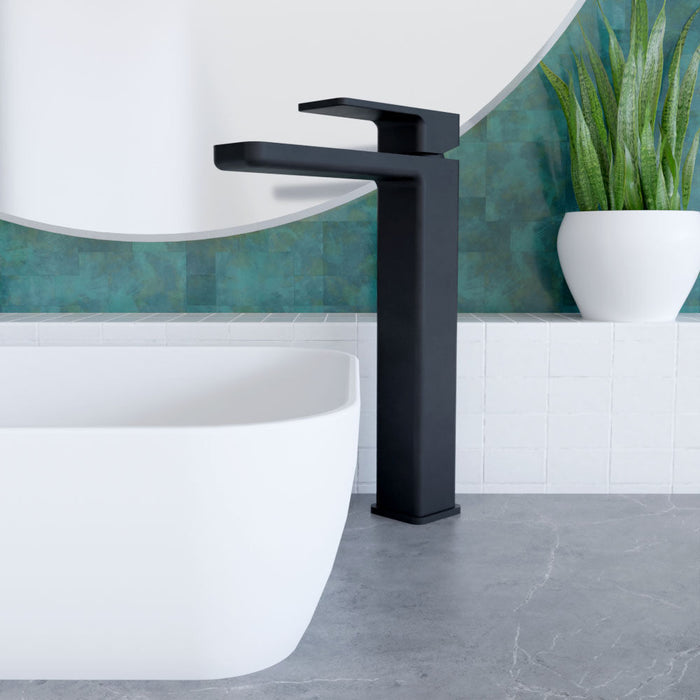[BTEM470] Square High-Rise Mono Basin Mixer Tap - Matt Black - Lifestyle 1