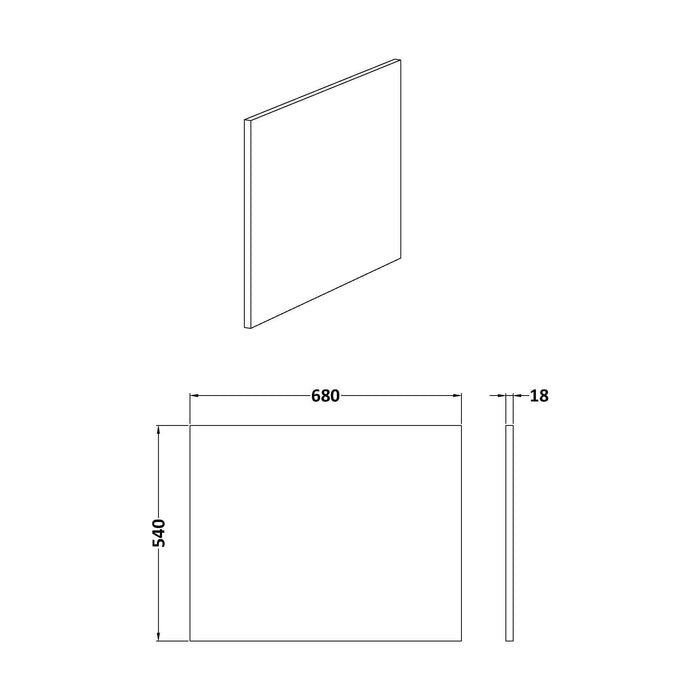 [BBPA131] Square L-Shaped Shower Bath Panel - Gloss White - Technical Drawing
