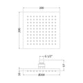 [BSSH070] Square LED Fixed Shower Head, 200mm - Chrome - Technical Drawing