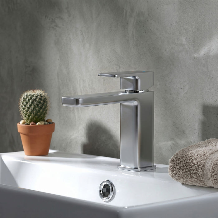 [BTEM315] Square Mini Mono Basin Mixer Tap & Push Button Waste - Chrome - Silo