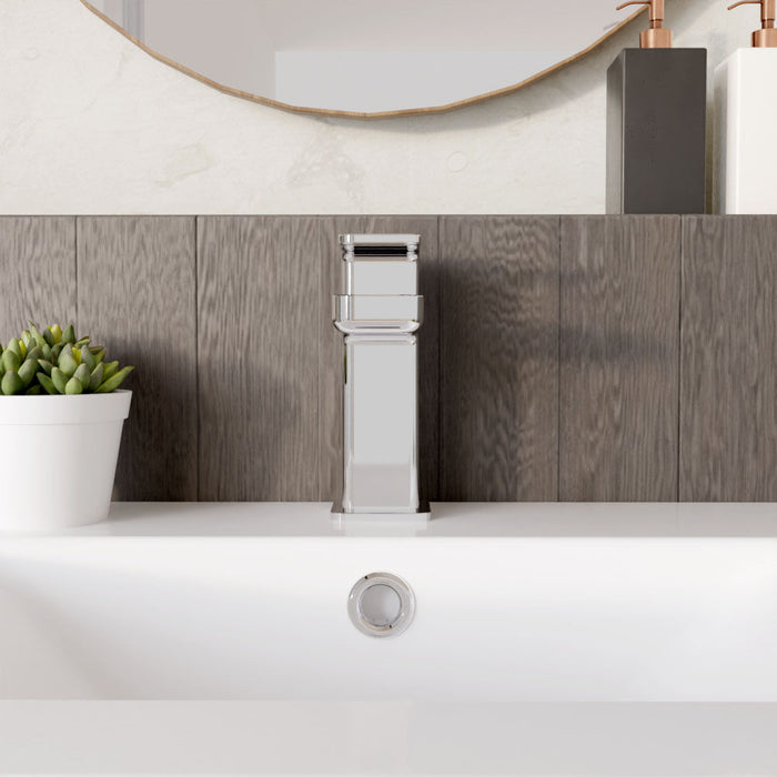 [BTEM315] Square Mini Mono Basin Mixer Tap & Push Button Waste - Chrome - Lifestyle 1