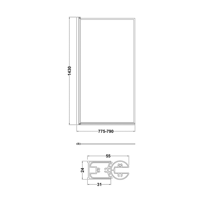 [BBSCSQBFC] SQUARE OUTER FRAMED BATH SCREEN (6) - Technical Drawing