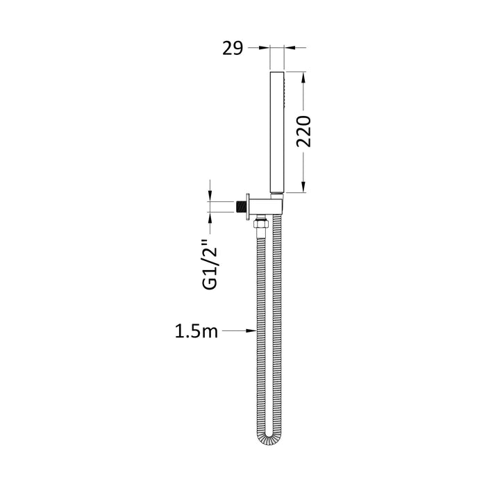 [BSHS7264] Square Outlet Elbow, Parking Bracket & Shower Handset - Matt Black - Technical Drawing