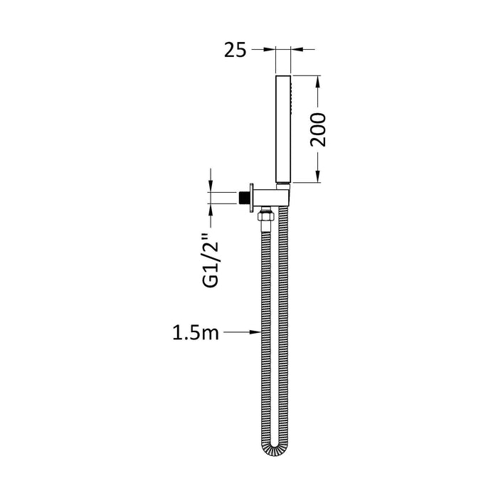 [BSHS8264] Square Outlet Elbow, Parking Bracket & Shower Handset - Matt Black - Technical Drawing