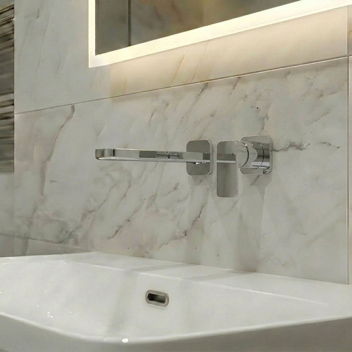 [BTEM381] Square Wall Mount 2 Tap Hole Basin Mixer Tap Chrome - Silo