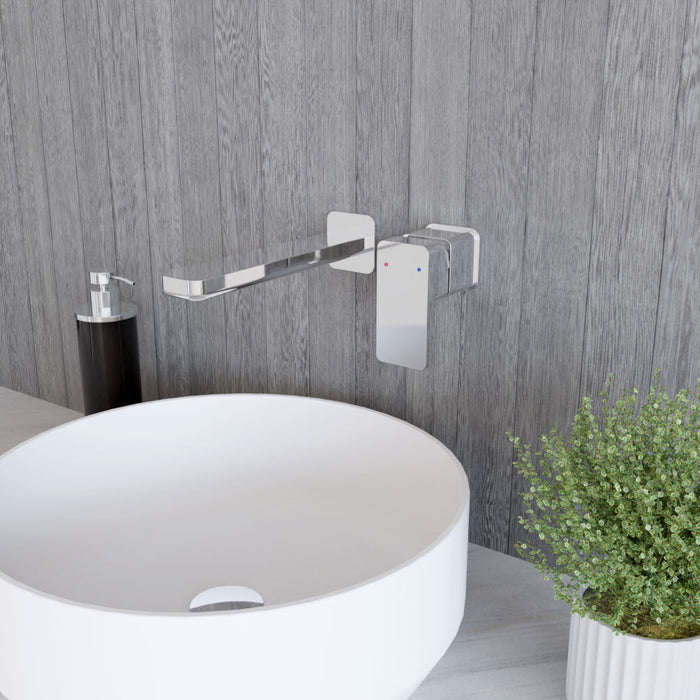 [BTEM381] Square Wall Mount 2 Tap Hole Basin Mixer Tap Chrome - Lifestyle 3