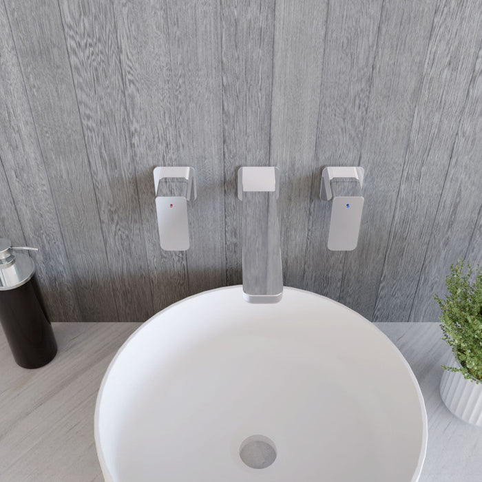 [BTEM317] Square Wall Mount 3 Tap Hole Basin Mixer Tap - Chrome - Lifestyle 2
