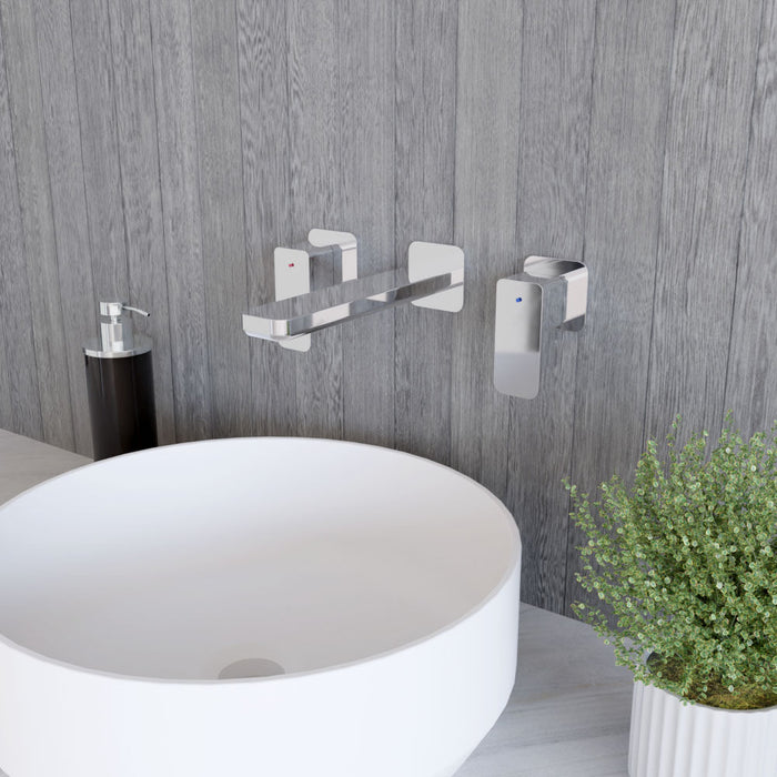 [BTEM317] Square Wall Mount 3 Tap Hole Basin Mixer Tap - Chrome - Lifestyle 3