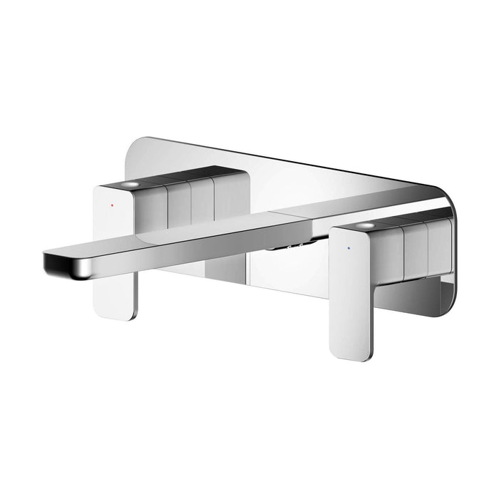 [BTEM350] Square Wall Mount 3 Tap Hole Basin Mixer Tap & Back Plate - Chrome - Cutout