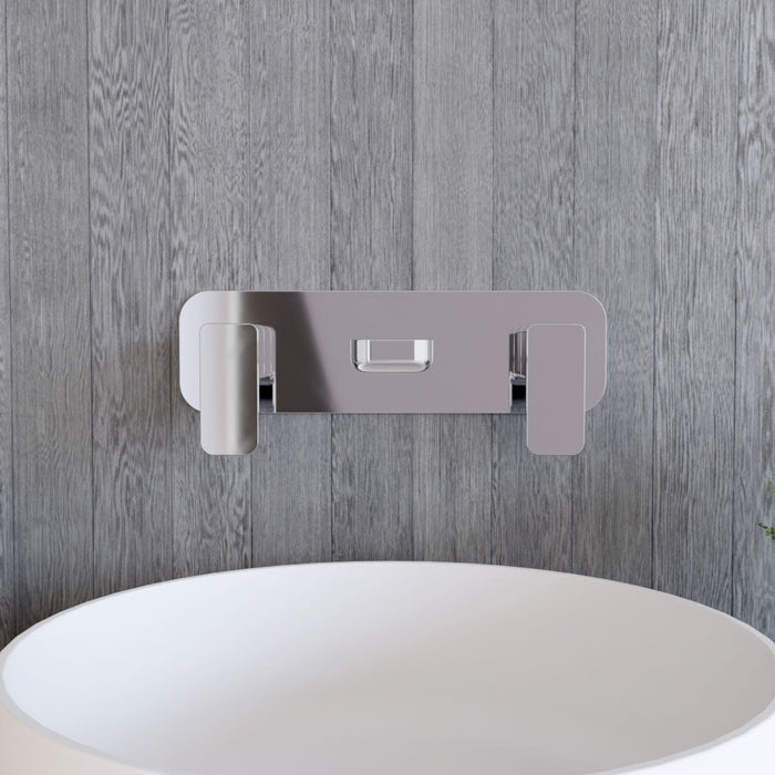 [BTEM350] Square Wall Mount 3 Tap Hole Basin Mixer Tap & Back Plate - Chrome - Lifestyle 1