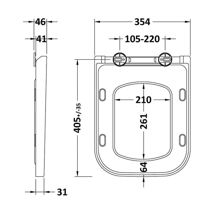 [BCTS496] Square Wrapover Soft Close Seat (PP) - Technical Drawing