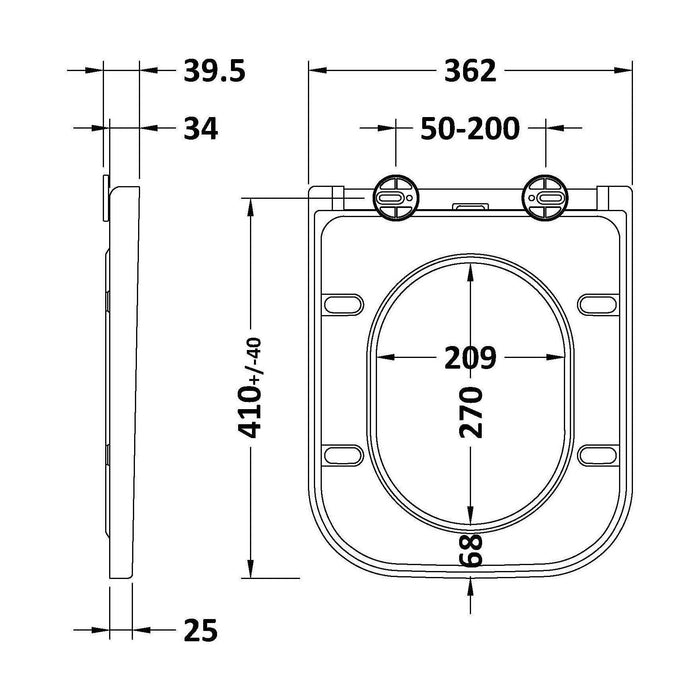 [BCTS499] Square Wrapover Soft Close Seat (Urea) - Technical Drawing