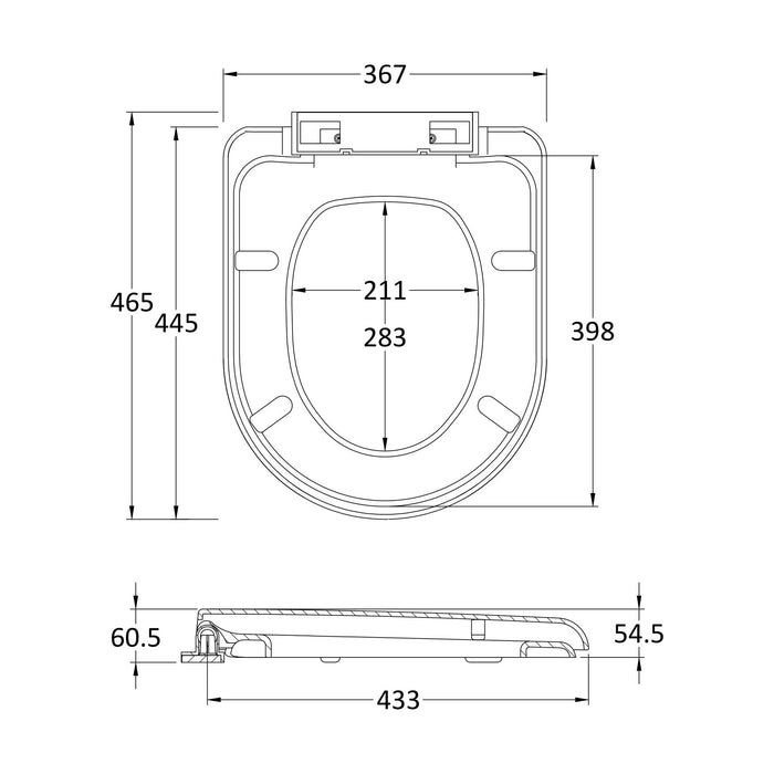 [BCTS002] Standard D Shape Top Fix Soft Close - White - Technical Drawing