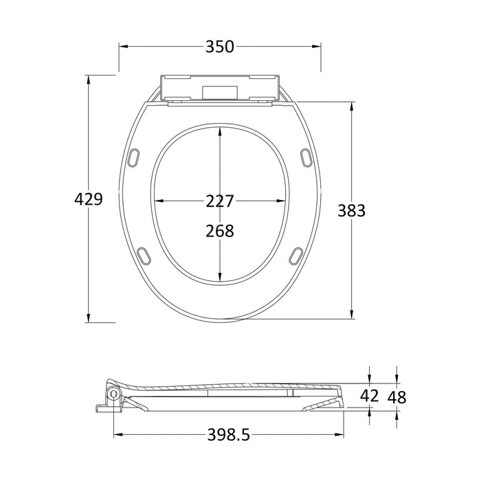 [BCTS010] Standard Round Bottom Fix Soft Close - White - Technical Drawing