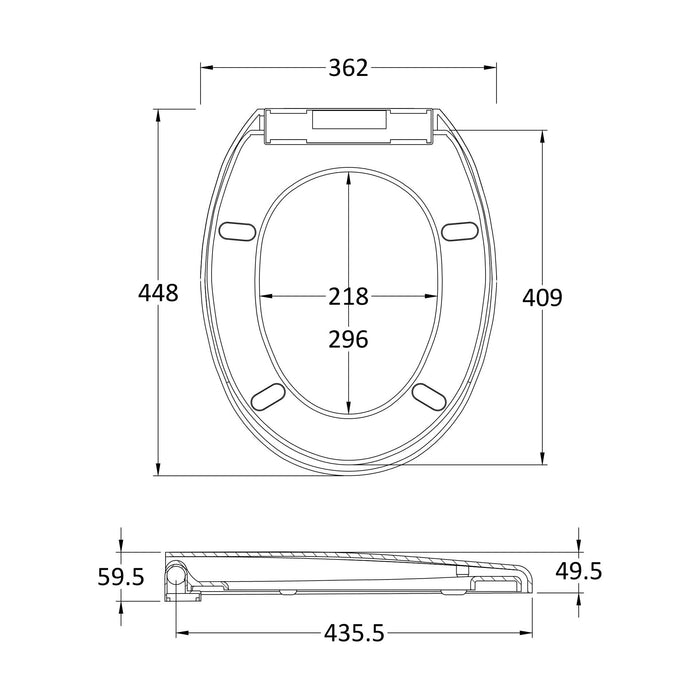 [BCTS008] Standard Round Top Fix Soft Close - White - Technical Drawing