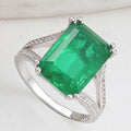 Statement Ring - Sterling Silver Emerald Cut Green Gemstone