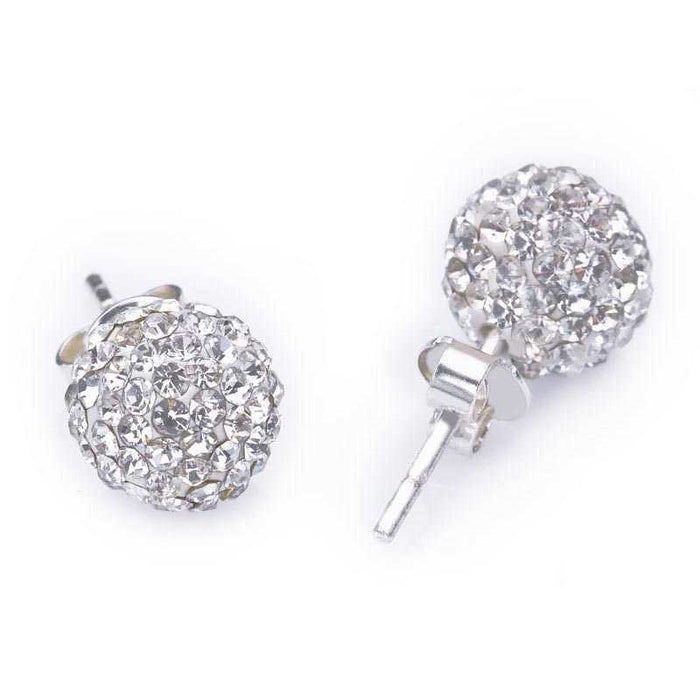 Sterling Silver Crystal Pave Ball Stud Earrings - Shimmering Glamour