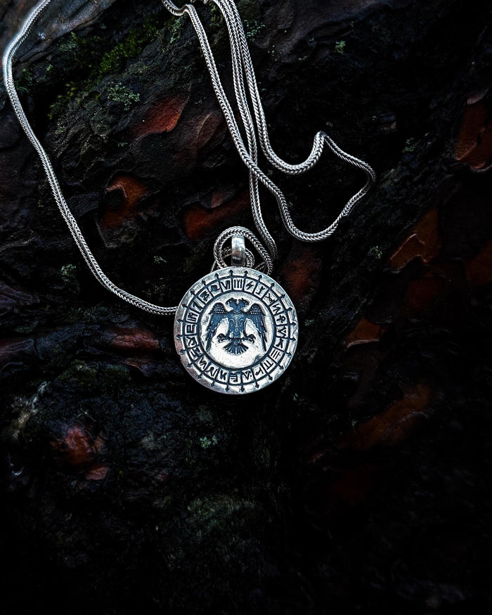 Sterling Silver Engraved Seljuk Eagle & Tribal Emblem Necklace