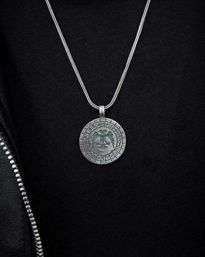 Sterling Silver Engraved Seljuk Eagle & Tribal Emblem Necklace