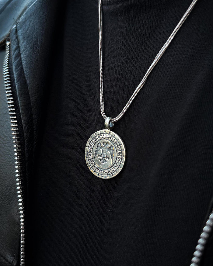Sterling Silver Engraved Seljuk Eagle & Tribal Emblem Necklace