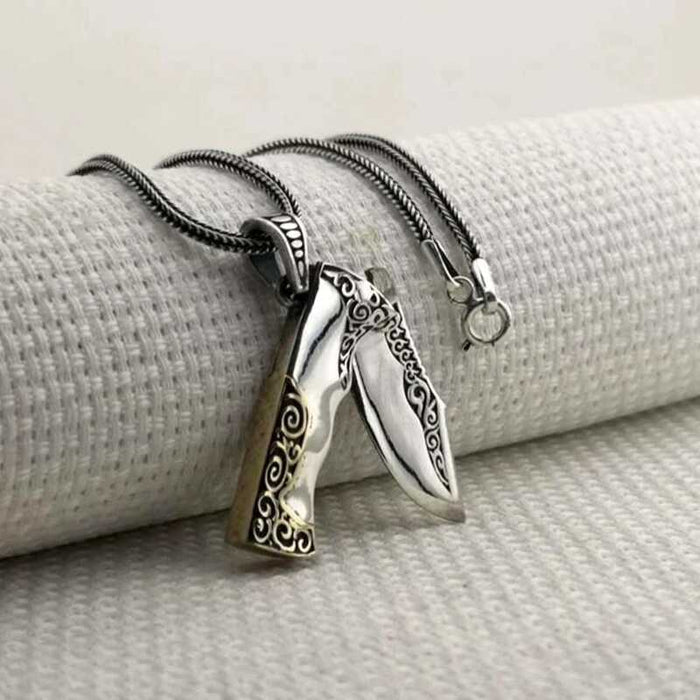 Sterling Silver Folding Knife Pendant Necklace - Ornate Design