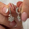 Sterling Silver Zirconia Floral Hoop Dangle Earrings