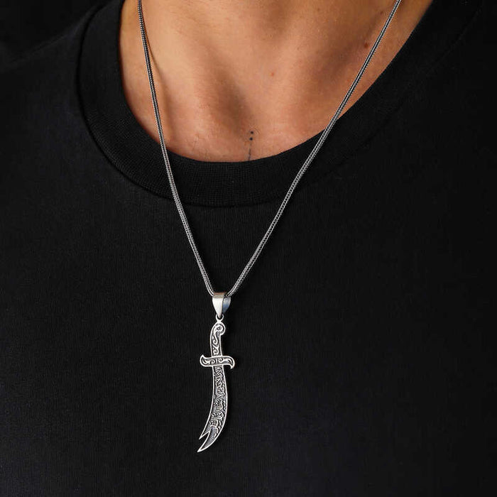 Sterling Silver Zulfiqar Sword Necklace - Intricate Islamic Heritage Design