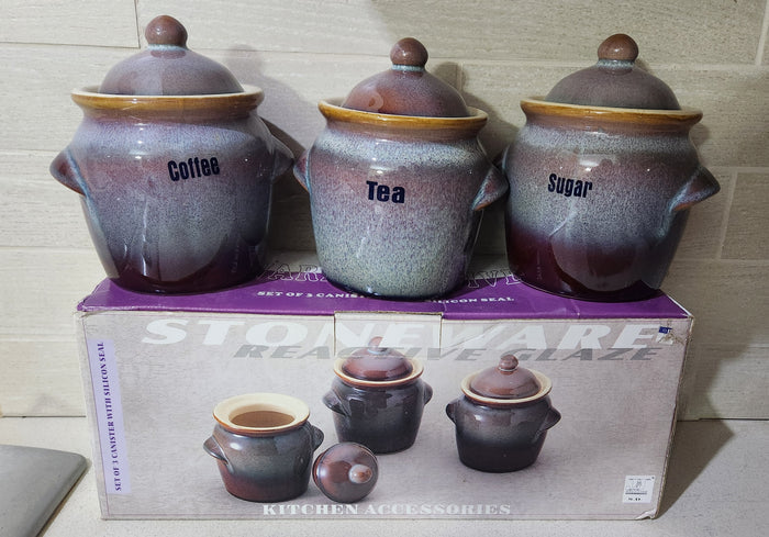 Stoneware Kitchen Canister Set – Reactive Glaze Jars with Silicone Seals