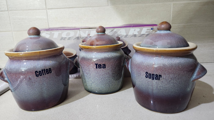 Stoneware Kitchen Canister Set – Reactive Glaze Jars with Silicone Seals