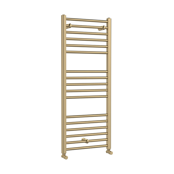 [BHSL805] Straight Towel Radiator with Round Rails 1200mm x 500mm, Brushed Brass - Cutout