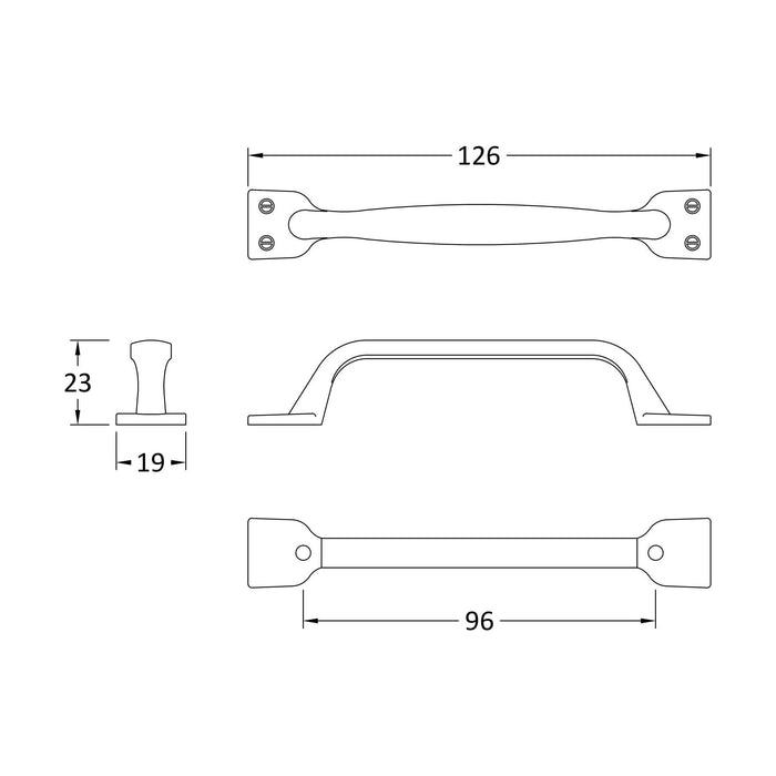 [BFHH183] Strap Handle, 126mm (96mm Centres) - Brushed Nickel - Technical Drawing