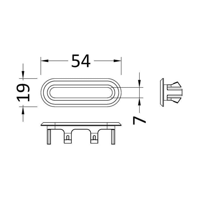[BAOF01U] Swynnerton Traditional Oval Overflow Cover, 50mm x 26mm - Choice of Colour - Technical Drawing