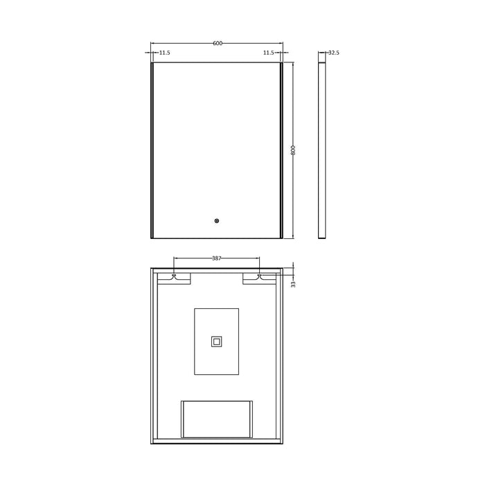 [BMAM604] Talke Rectangular LED Ambient Illuminated Touch Sensor Mirror with Demister, 800 x 600mm - Technical Drawing