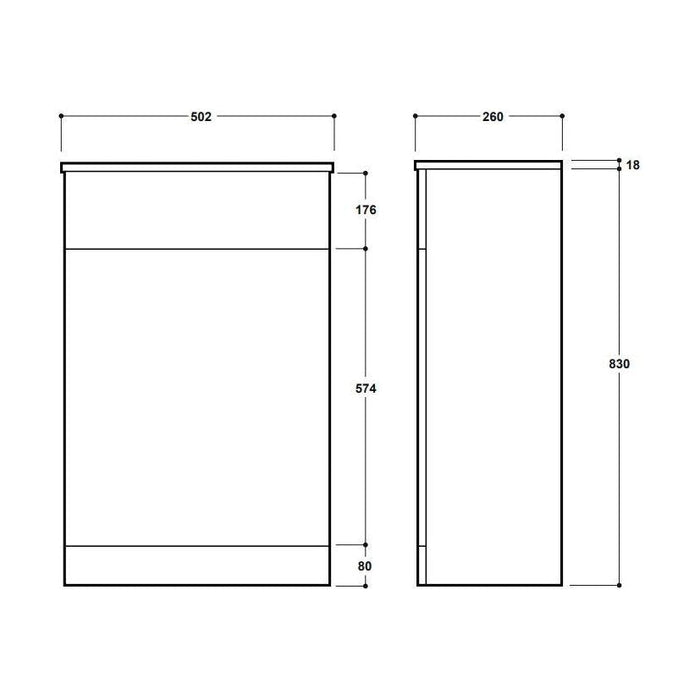 [BFC104OK] Tean Square Floor Standing WC Back to Wall Toilet Unit, Choice of Size and Colour - Technical Drawing