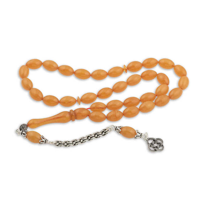 Tesbih Prayer Beads - Arpa Cut Pressed Amber with Sterling Silver