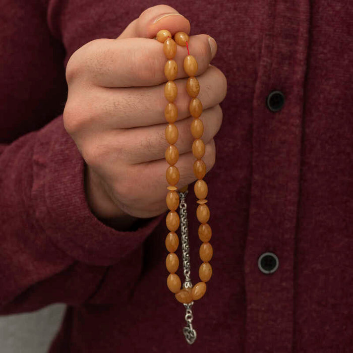 Tesbih Prayer Beads - Arpa Cut Pressed Amber with Sterling Silver
