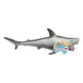 The Toysmith Epic Shark - Great White is a lifelike gray plastic shark figurine with an open mouth and teeth, labeled on a circular fin tag—an ideal educational toy for young ocean lovers.