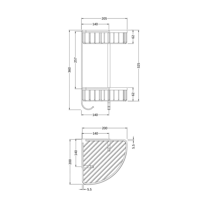 [BACB308] Large 2 Tier Corner Basket - Technical Drawing