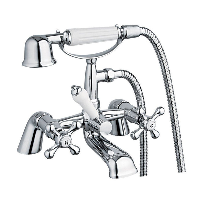 [BT9124] Traditional Bathroom Crosshead and Lever Handle Bath Shower Mixer Tap with Kit - Chrome - Cutout