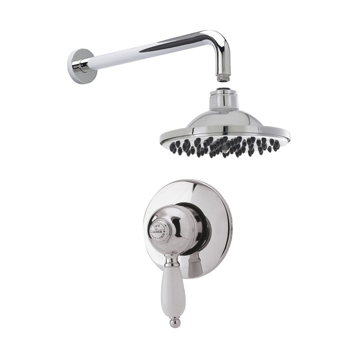 [BSBT51MV1] Traditional Concealed Manual Valve with Head & Arm Shower Set - Chrome/White - Balterley - Cutout