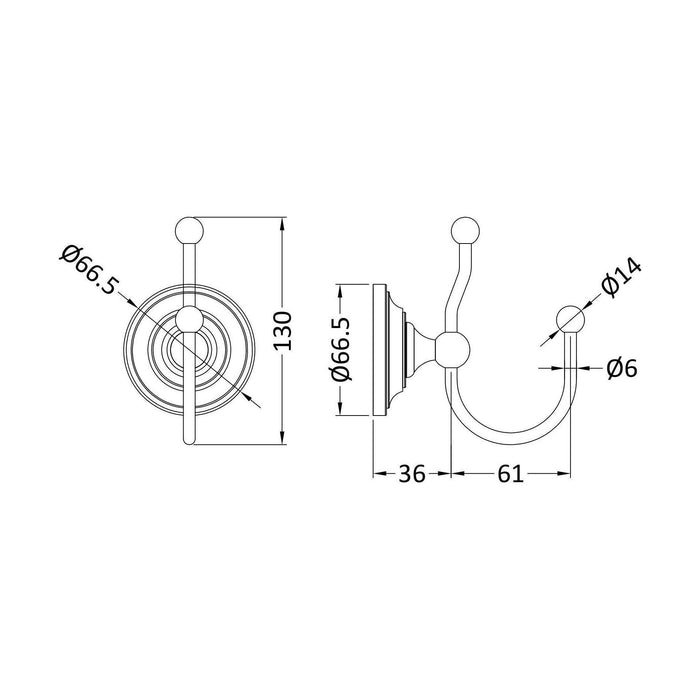 [BAHA311] Double Robe Hook - Technical Drawing