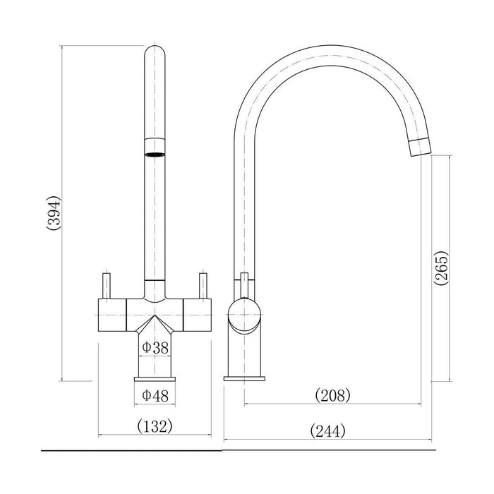 [BKT016] Traditional Dual Handle Kitchen Mixer Tap - Chrome - Technical Drawing