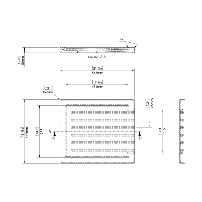 [BKS249] Traditional Fireclay Ceramic Kitchen Worktop Sink Drainer with Grooves - Technical Drawing