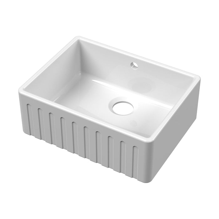 [BKS236] Traditional Fireclay Kitchen Single Bowl Fluted Front Butler Sink with Overflow, Choice of Size - Cutout