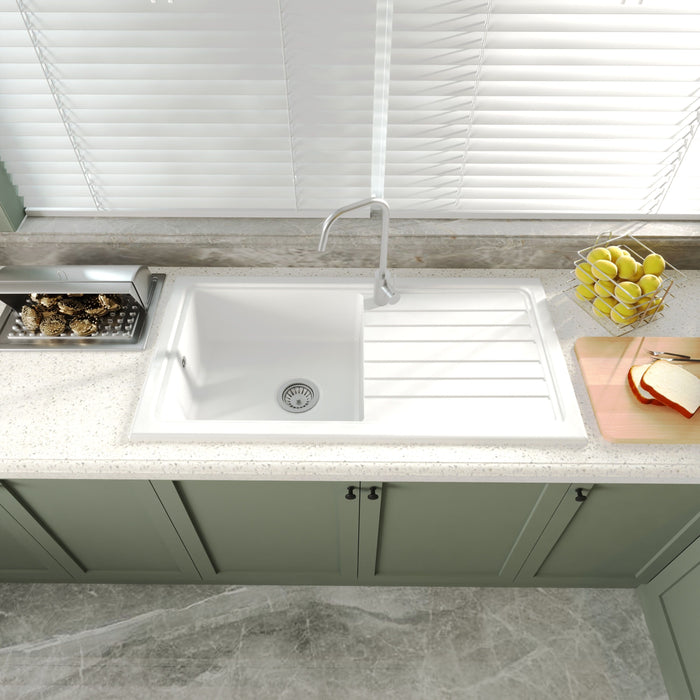 [BKS231W] Traditional Fireclay Single Bowl Inset Kitchen Sink with Waste, 101cm - Choice of Waste Finish - Lifestyle 2