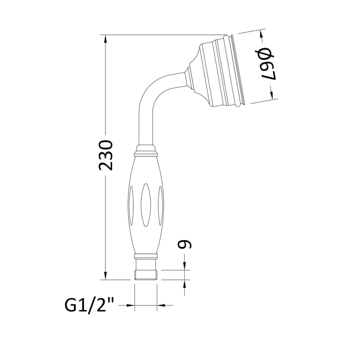 [BAHS150G] Traditional Large Shower Handset - Choice of Colour - Technical Drawing