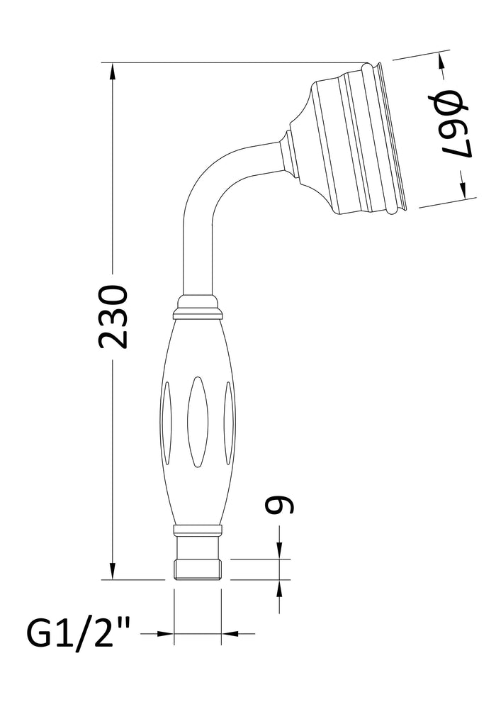 [BAHS450G] Traditional Large Shower Handset - Choice of Colour - Technical Drawing